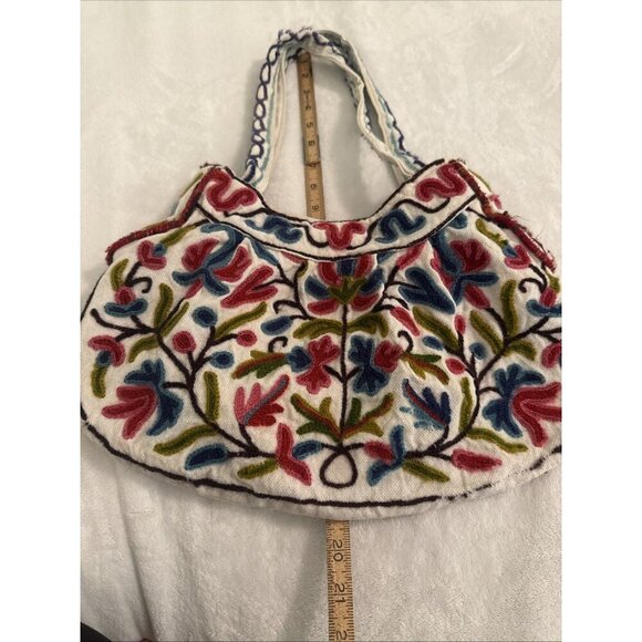 Mitra Wool Embroidered Flowers Purse Shoulder Bag Boho Chic Nepal Sustainable - Picture 12 of 13